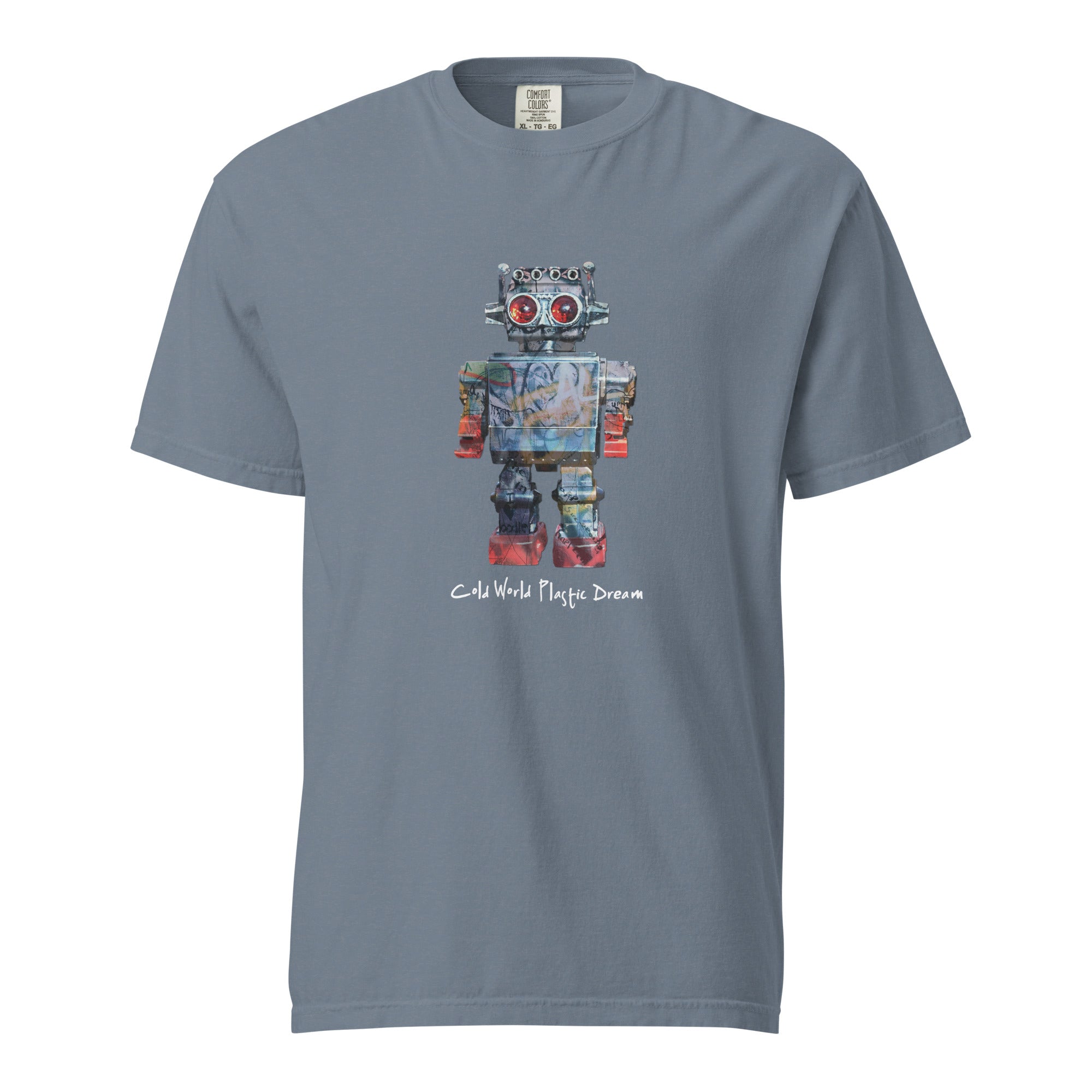 Mike Moss Cold World Plastic Dream robot Al t shirt blue jean front