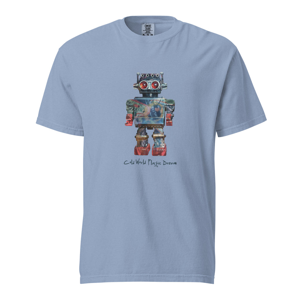 Mike Moss Cold World Plastic Dream robot Bert t shirt washed denim front