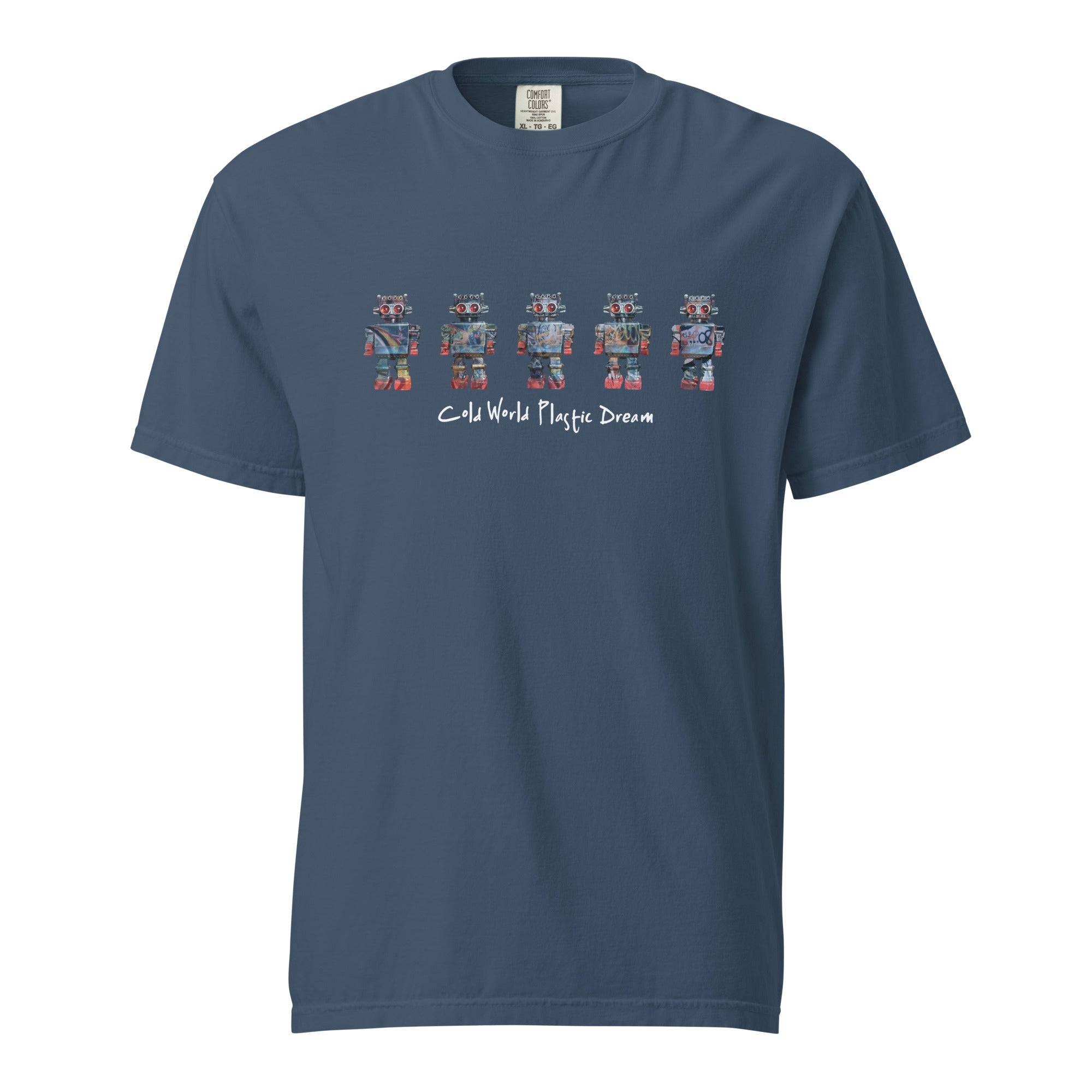Mike Moss Cold World Plastic Dream Robot Series t shirt midnight front