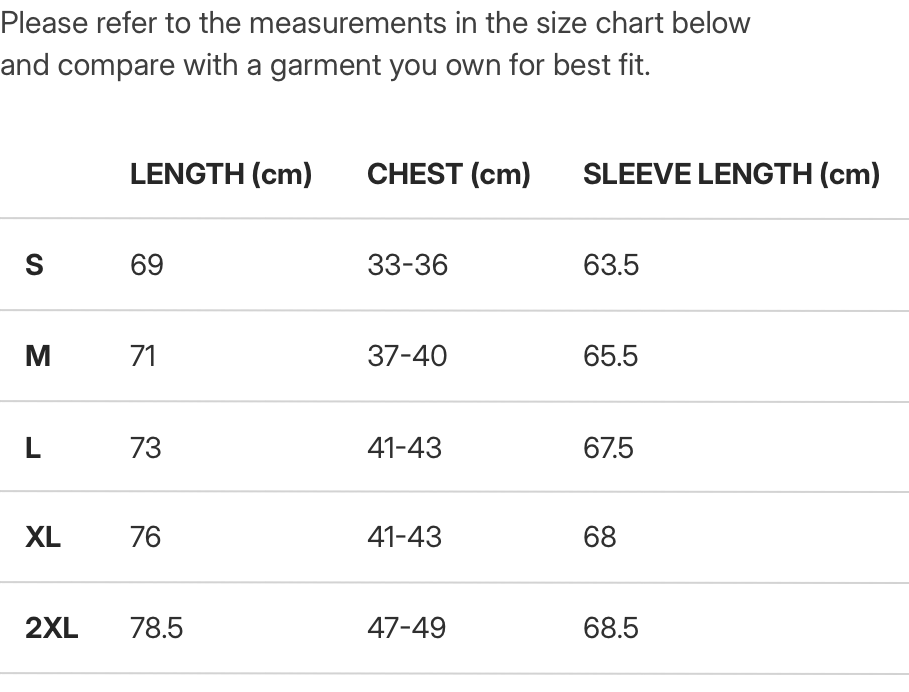 Unisex sweatshirt size chart measurements